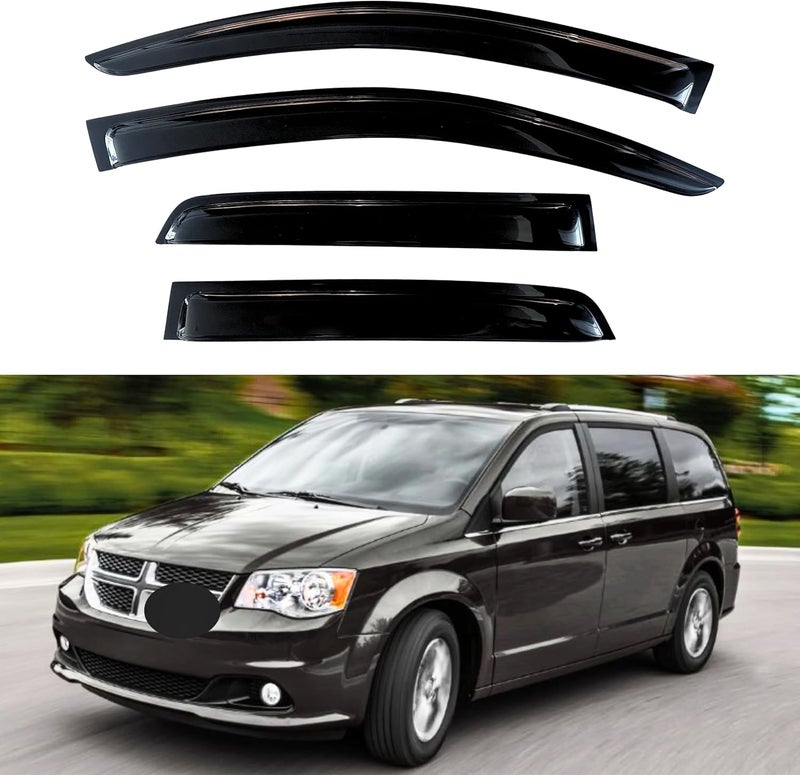 KPY Window Visor Rain Guard Compatible with Dodge Grand Caravan 2008-2020, Chrysler Town & Country 2008-2016, Volkswagen (VW) Routan 2009-2012, 4PC Side Window Vent Deflectors Tape-On Style - Image 1